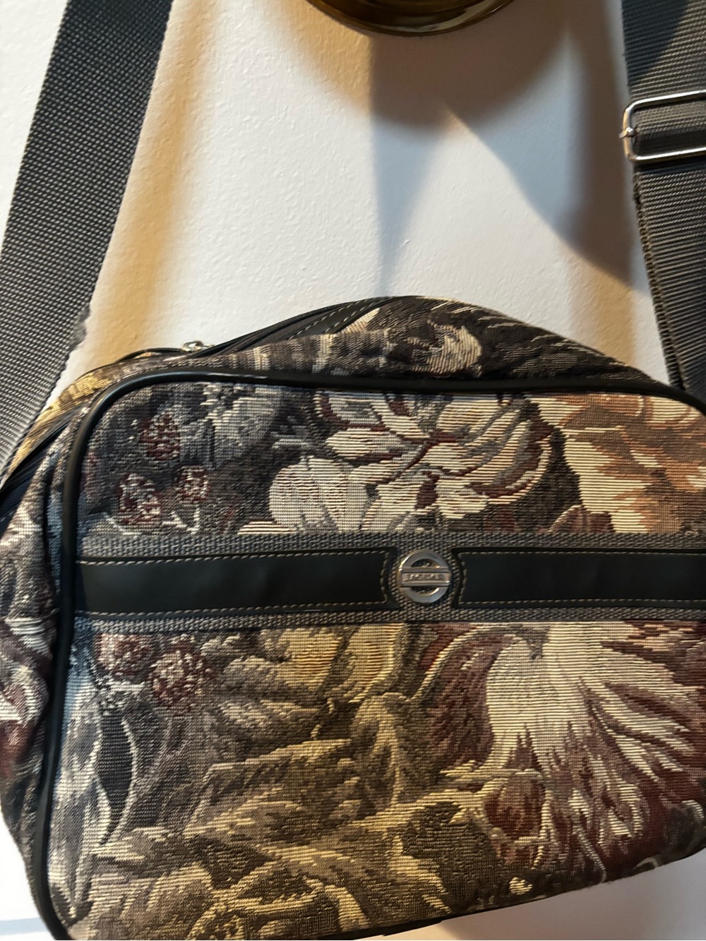 vintage Jaguar floral tapestry travel bag
